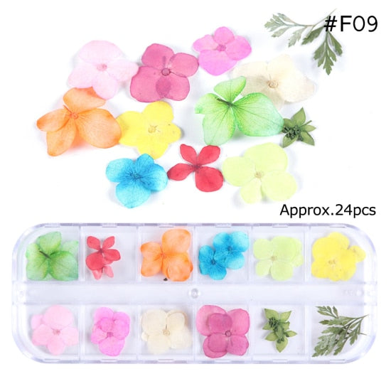 Mix Dried Flowers Nail Decorations Jewelry Natural Floral Leaf Stickers 3D Nail Art Designs Polish Manicure Accessories TRF01-10
