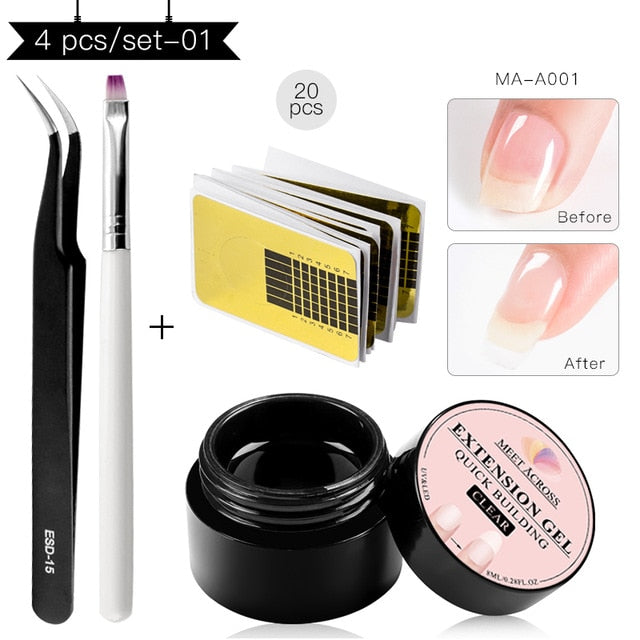 MEET ACROSS 6 colors Quick Building Nail Gel Poly UV Gel For Finger Extension UV Gel Polish Forms for Nail Extension Manicure