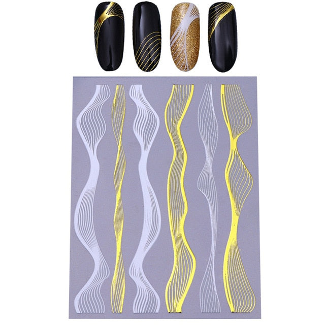 1 Sheet Nail Sticker Gold Silver Stripe Lines 3D Metal Strip Tape Multi-size Adhesive Nail Decoration Sticker DIY Nail Stickers