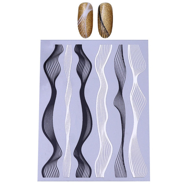 1 Sheet Nail Sticker Gold Silver Stripe Lines 3D Metal Strip Tape Multi-size Adhesive Nail Decoration Sticker DIY Nail Stickers