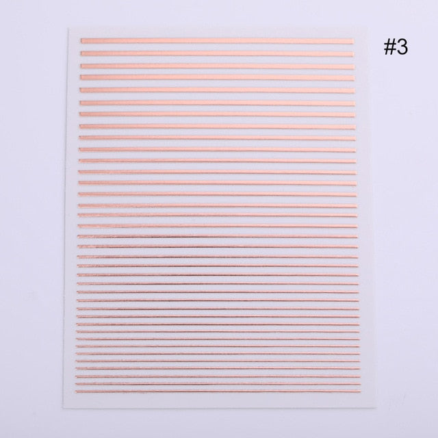 1 Sheet Nail Sticker Gold Silver Stripe Lines 3D Metal Strip Tape Multi-size Adhesive Nail Decoration Sticker DIY Nail Stickers