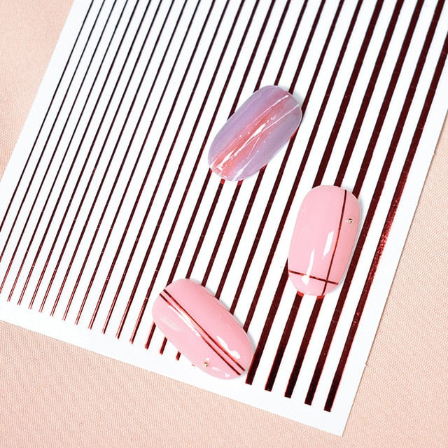 1 Sheet Nail Sticker Gold Silver Stripe Lines 3D Metal Strip Tape Multi-size Adhesive Nail Decoration Sticker DIY Nail Stickers