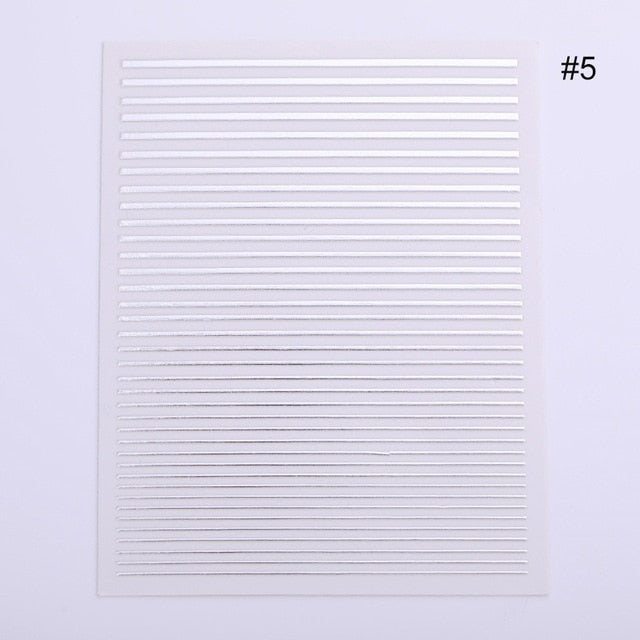 1 Sheet Nail Sticker Gold Silver Stripe Lines 3D Metal Strip Tape Multi-size Adhesive Nail Decoration Sticker DIY Nail Stickers