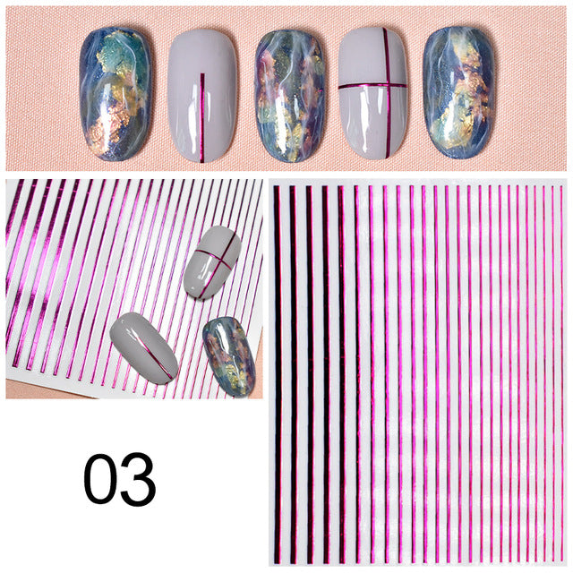 1 Sheet Nail Sticker Gold Silver Stripe Lines 3D Metal Strip Tape Multi-size Adhesive Nail Decoration Sticker DIY Nail Stickers