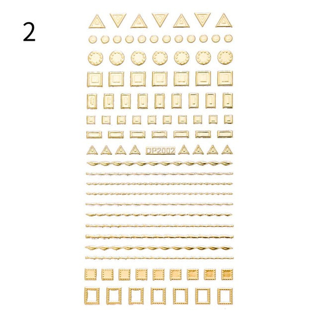 1 Sheet Nail Sticker Gold Silver Stripe Lines 3D Metal Strip Tape Multi-size Adhesive Nail Decoration Sticker DIY Nail Stickers