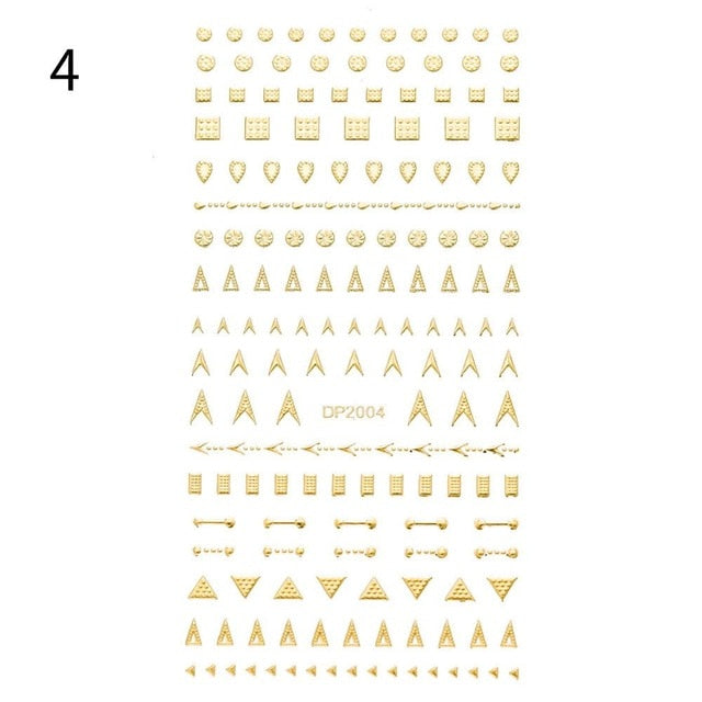 1 Sheet Nail Sticker Gold Silver Stripe Lines 3D Metal Strip Tape Multi-size Adhesive Nail Decoration Sticker DIY Nail Stickers