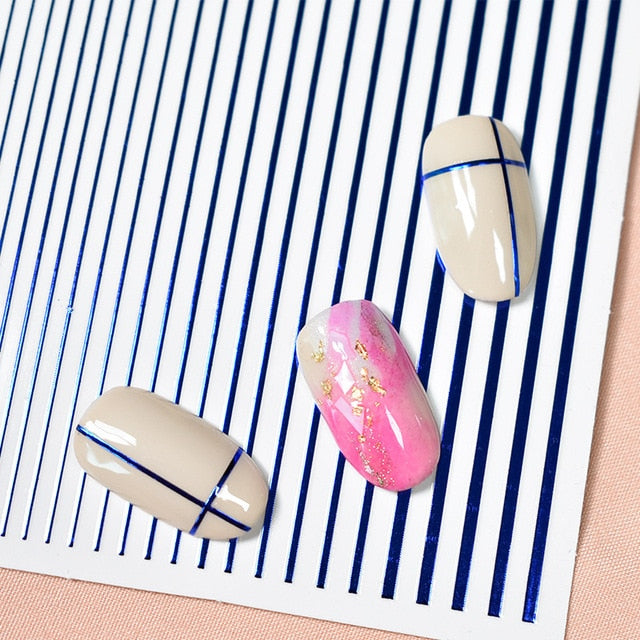 1 Sheet Nail Sticker Gold Silver Stripe Lines 3D Metal Strip Tape Multi-size Adhesive Nail Decoration Sticker DIY Nail Stickers