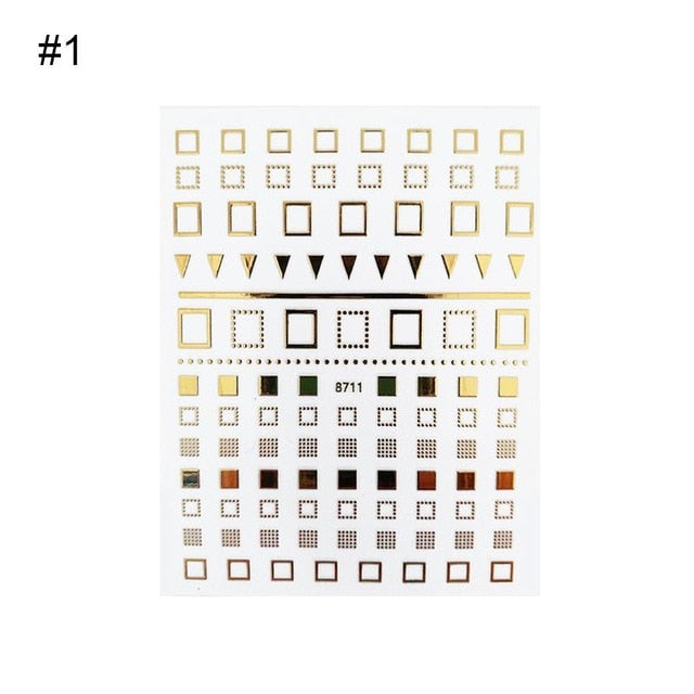 1 Sheet Nail Sticker Gold Silver Stripe Lines 3D Metal Strip Tape Multi-size Adhesive Nail Decoration Sticker DIY Nail Stickers