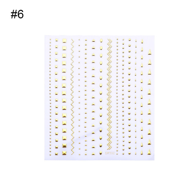 1 Sheet Nail Sticker Gold Silver Stripe Lines 3D Metal Strip Tape Multi-size Adhesive Nail Decoration Sticker DIY Nail Stickers