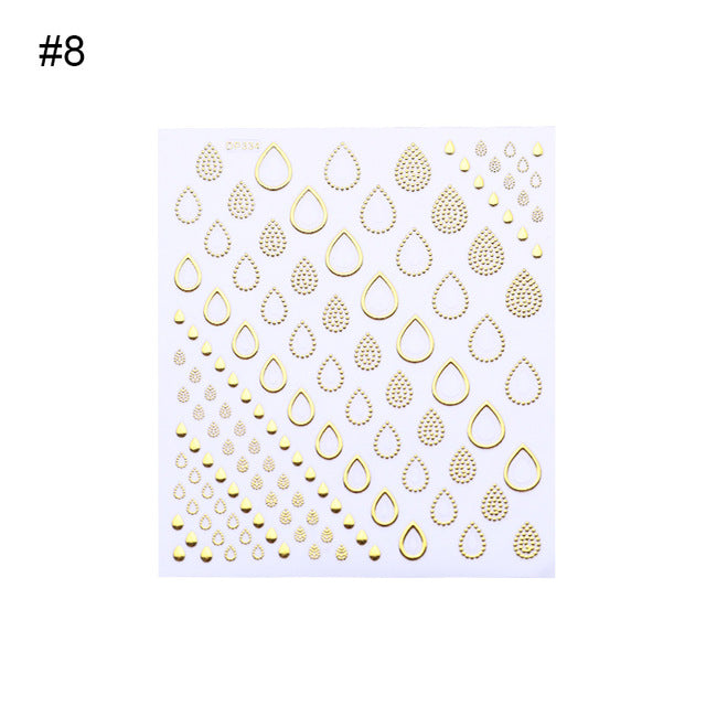 1 Sheet Nail Sticker Gold Silver Stripe Lines 3D Metal Strip Tape Multi-size Adhesive Nail Decoration Sticker DIY Nail Stickers