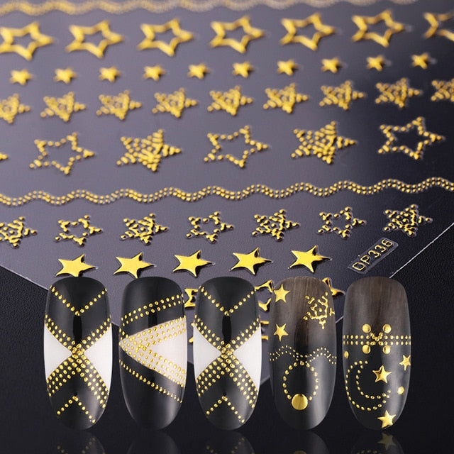 1 Sheet Nail Sticker Gold Silver Stripe Lines 3D Metal Strip Tape Multi-size Adhesive Nail Decoration Sticker DIY Nail Stickers