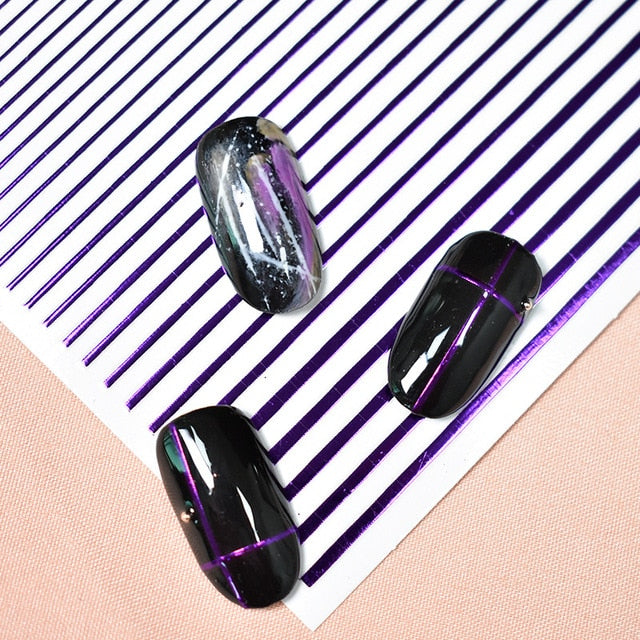 1 Sheet Nail Sticker Gold Silver Stripe Lines 3D Metal Strip Tape Multi-size Adhesive Nail Decoration Sticker DIY Nail Stickers