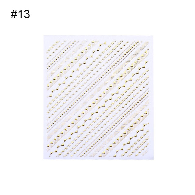1 Sheet Nail Sticker Gold Silver Stripe Lines 3D Metal Strip Tape Multi-size Adhesive Nail Decoration Sticker DIY Nail Stickers