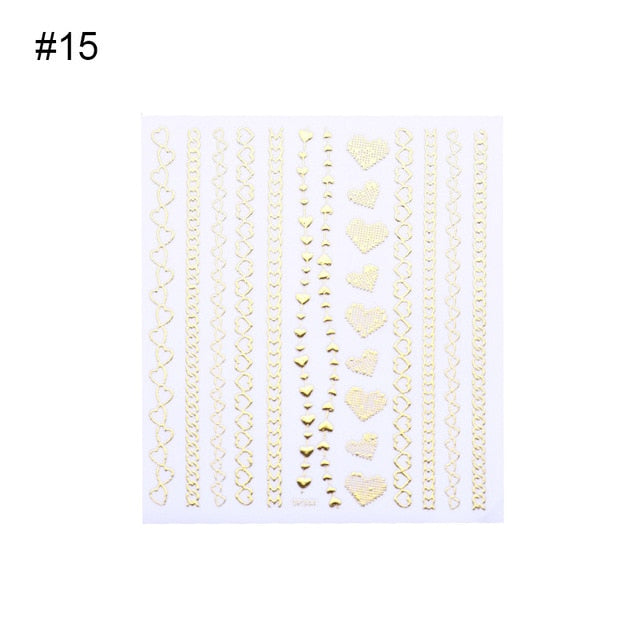 1 Sheet Nail Sticker Gold Silver Stripe Lines 3D Metal Strip Tape Multi-size Adhesive Nail Decoration Sticker DIY Nail Stickers